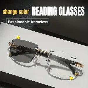 Fashionable color changing reading glasses for presbyopia men and women, metal frameless high-definition presbyopia smart presbyopia glasses