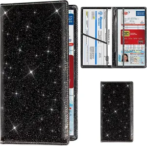 Car Registration and Insurance Card Holder, Vehicle License Document Glove Box Compartment Organizer, Interior Car Accessories for Women Men Teens (Glitter Black)