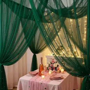 1/2/3-piece set, 30*119inch vintage dark green pearl-embroidered tulle, suitable for decorating table runners/tables/chair back straps/dessert tables, perfect for spring wedding ceremonies and festive party decorations, Eid al-Fitr, Wedding Centerpiece