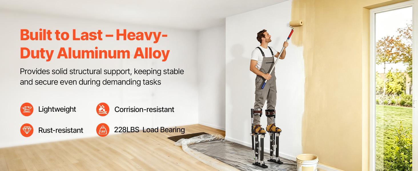 VEVOR Adjustable Height Drywall Stilts - 19.1-31.1 in Aluminum Drywall Tools, 228 lbs Load Capacity, Non-Slip Rubber Feet, Dual Spring Shock Absorb, Comfortable Leg Straps, Oxford Fabric Components, 3 Levels Heel Brackets, for Painters, Black#BackToSchool