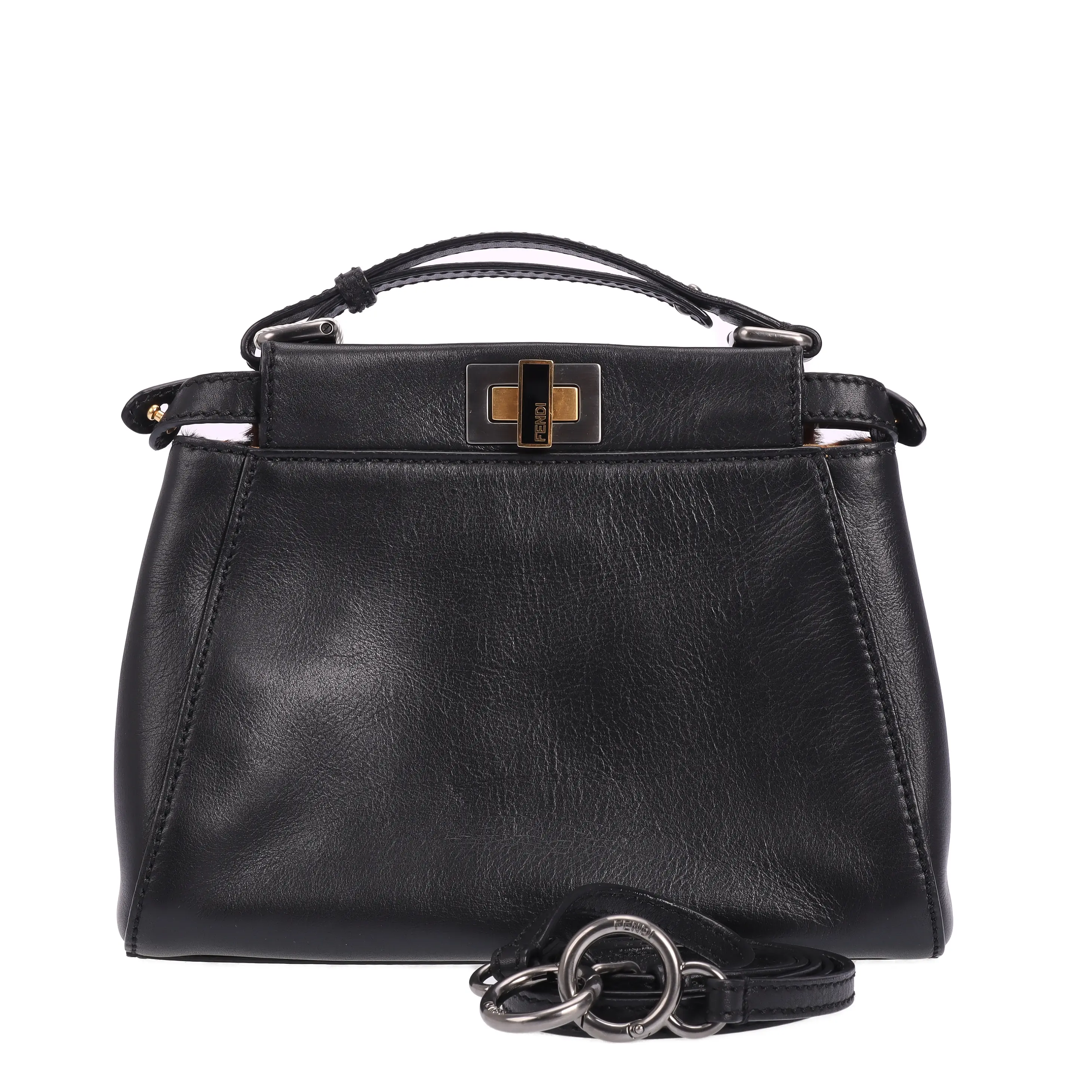 Pre-owned FENDI Calfskin Shoulder Bags Peekaboo Black 75628969 xhsp