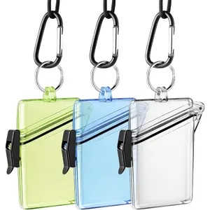 3 Pack  ID Badge Holder Case Clear Vertical ID Card Holder with Lanyard Carabiner and  Durable Locker Dry Box(Clear Blue Yellow)