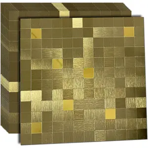 10 Sheets Peel and Stick Backsplash Tile for Kitchen, Self-Adhesive Mosaic Tile, Stick  Bathroom Vanities,Fireplace Decor, Laundry Table(11.81" X 11.81") (Brushed +Golden Mirror, 10)