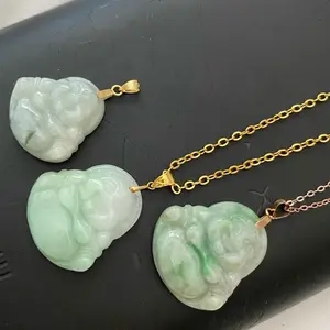 Pick two of 18k real gold natural jade Buddha pendant w/ necklace