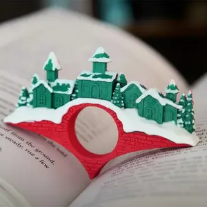 4pcs Christmas Gift 3D Printed Bookmarks, Fun Novelty Library Decoration Cards, Page Marker Decorations for Castle, Train, Bat Books
