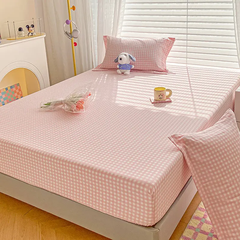 Blue Plaid Bedding Set, Fresh Simple Style, Cute Bed Sheets, Girls Room Dormitory Sheets, Includes 1 Fitted Sheet + 2 Pillowcases, Soft Fabric, Decorative Bedsheet Sets, Bedding Supplies