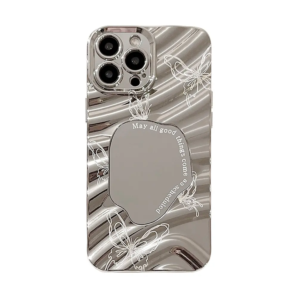 Electroplated Silver White Butterfly Mirror Phone Case - High-End Stylish Accessories for iPhone 11,14 Pro Max,15,16 Wave,17 - Decorative Phone Protector, Tech Accessories