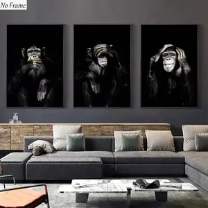 3pcs Modern Monkey Abstract Face Design Artistic Art Set, Release Your Rebel Spirit, Rough Contemporary Style, Modern Cool Decor, Traditional Decor Breakthrough, Model_xinghao H155