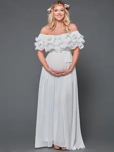Bump Friendly Chiffon Ruffle White Maternity Dress