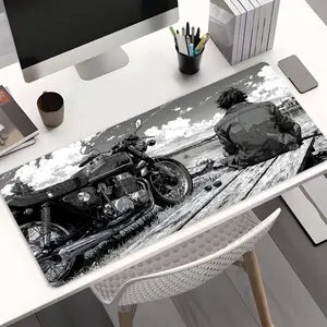1 Pcs Extra Large Vintage Motorcycle Anime Mouse Pad, Black & White Art Desk Mat, Non-Slip Extended Keyboard Pad for Gamers & Motorcycle Enthusiasts, Gaming Desk Accessory