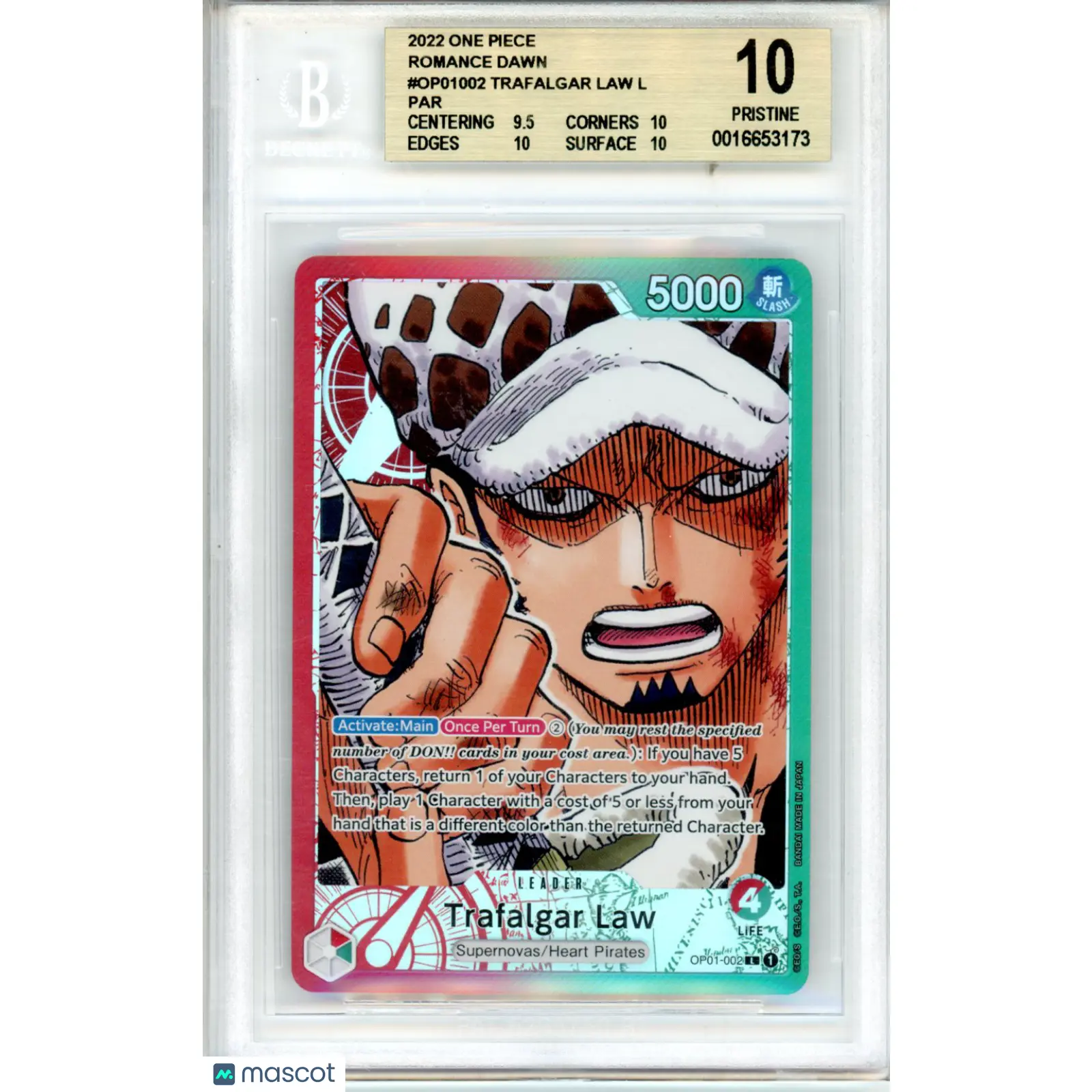 2022 One Piece OP01-Romance Dawn Trafalgar Law Alt Art PRE-ERRATA ALPHA BGS 10