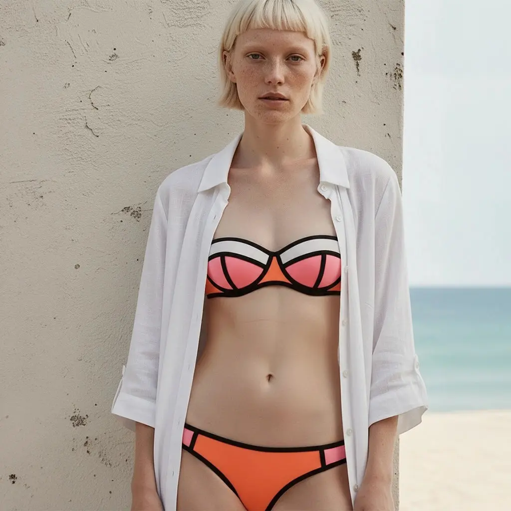 Color Block Bikini Set, Sports & Outdoor Swimwear for Surfing Activities