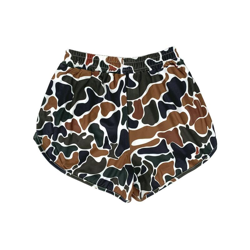 Women's Camo Cross Strap Micro Shorts Unique Pattern Couple Workout Casual Wear