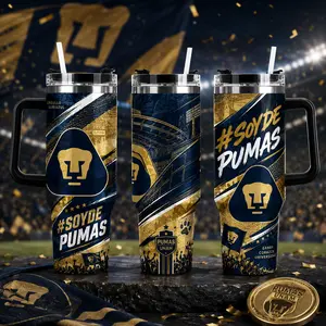 Pumas UNAM Tumbler Soccer Team Drinkware University Fan Gift Handle Mug With Straw