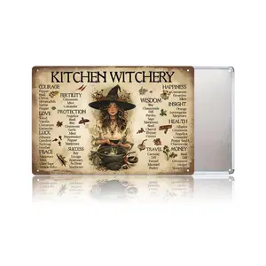 Aluminum Vintage Retro Witch Wall Art Rustic Kitchen Decor Halloween Wall Sign Farmhouse Style Witchcraft Poster for Home and Bar