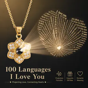 ARPURRAINA Women's Personalized Pendant Necklaces, 100-Language "I Love You" Night Projection Flower Pendant, Stainless Steel Chain with Zircon Snowflake Charm, Romantic Gift for Her on Valentine's Day,summerwins