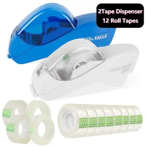 Gift Wrapping Tool Set, Includes 2 Tape Dispensers + 12 Rolls Tape, Handheld Automatic Packaging Machine, Fits 1/2-3/4 Inch Tape, Ideal for Holidays