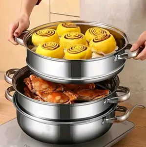 Stainless Steel Three-Layer Double Steamer for Restaurant Cooking - L9195