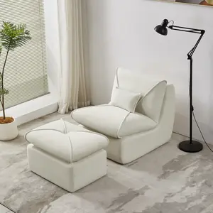 Compressed Lounge Chair with Ottoman, Modern Chenille Upholstered Sofa Chair for Small Spaces, Comfortable Single-Seat Lounge for Living Room, Bedroom, or Studio