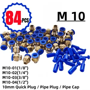 84-Piece Pneumatic Quick Connect Fittings Set, Includes 10mm-1/8, 1/4, 3/8, 1/2 Bsp Male Thread Straight Connectors & Plugs