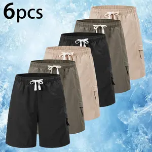 Men's 6-Pack Quick Dry Cargo Shorts, Elastic Waist with Drawstring, Lightweight Breathable Fabric, Multiple Colors, Casual Loose Fit for Summer, Outdoor Activities & Daily Wear