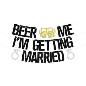 Beer Me I’m Getting Married Banner, Bridal Shower Wedding Banner for New Couple, Bride to Be, Funny Bride Groom Bachelor Wedding Engagement Party Decorations Supplies