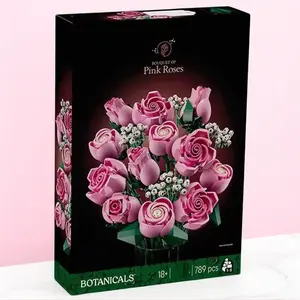 Women's Day Gift Set, Romantic Artificial Roses Bouquet Building Blocks Kit, Perfect Holiday Present, Adult Home Decor, Hobbyist Gift, 789 Pieces, Faux Rose Bouquet