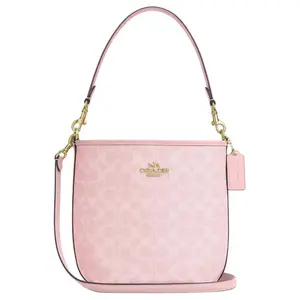 COACH City Bucket 17 Women's Small Pink Coated Canvas Shoulder Bag with Metal Logo