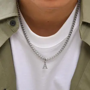 Men's 26 initial pendant necklace, men's NK necklace, initial A-Z sliding chain, simple clavicle chain