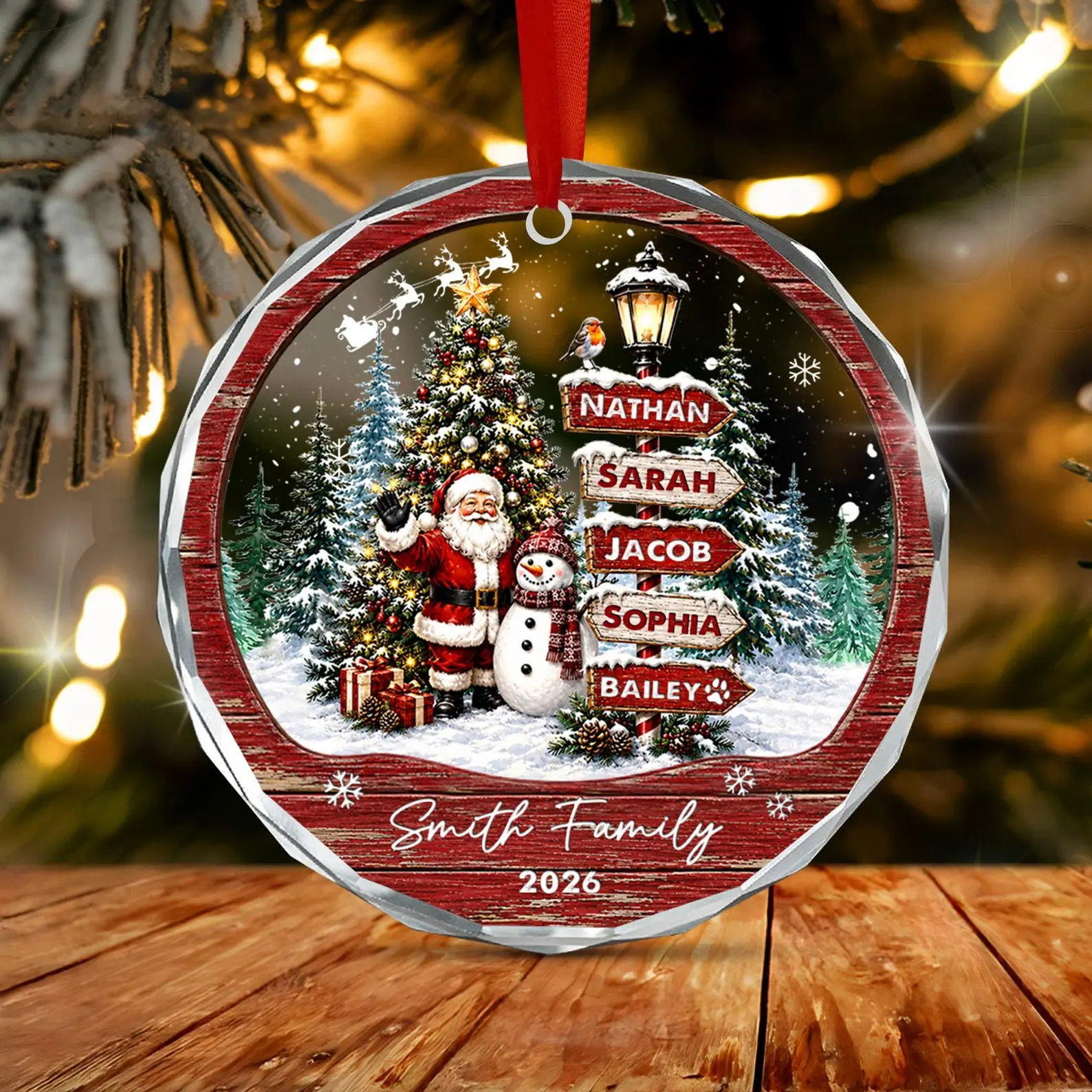 Family Names Christmas Ornament 2026, Personalized Family With Pets Ornaments, Family of 3 - 4 -5 -6 Members