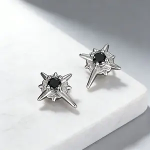 Zircon Star Magnet Ear Clip Stud Earrings for Men Women Couple Without Ear Holes Clip Earrings Party Accessories Jewelry Vintage Punk Surgical Steel Cubic Zircon Stud Earrings for Men Women