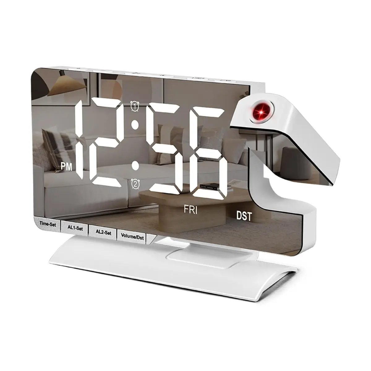 Projection Alarm Clock, 7.3" LED Mirror Clock, Dual Alarm, USB Charging