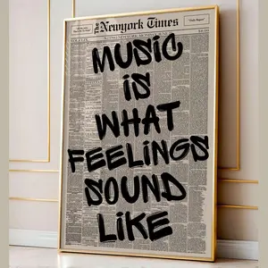 [UNFRAMED POSTER] Retro Music Is What Feelings Sound Like Newspaper Poster, Trendy Aesthetic Print, Typography Art, Gift For Music Lover