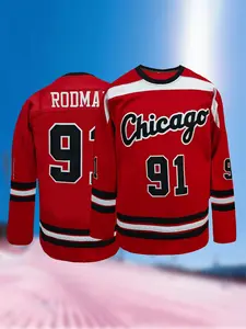 Men's Chicago #91 Ice Hockey Jersey, Embroidered V Neck Sportswear Athletic Top for Training and Competition, Hockey Practice Jersey, Loose-Fitting Sporty Unisex Apparel for All Seasons, Athletic Shirt