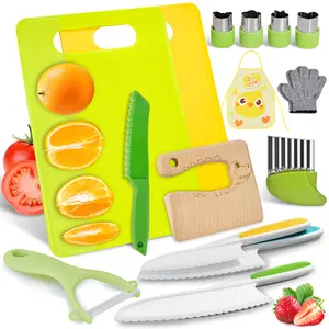 15pcs Montessori Kids Knife Set, Fruit & Vegetable Cutting Tools & Accessories, Multicolor Kitchenware, Miniature Cooking Set, Play Kitchen Set, Kitchen Accessories & Utensils, Birthday Gift