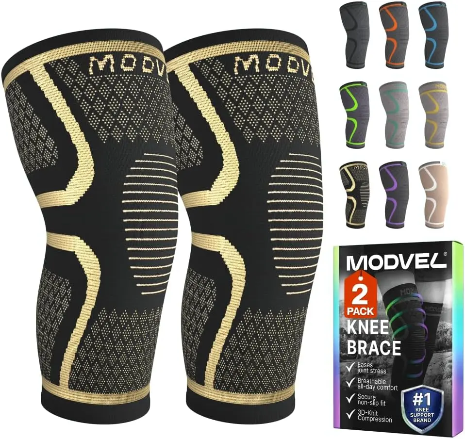 Modvel Compression Knee Brace for Women & Men - 2 Pack Knee Brace for Women Running Knee Pain, Knee Support Compression Sleeve, Workout Sports Knee Braces for Meniscus Tear ACL & Arthritis Pain Relief