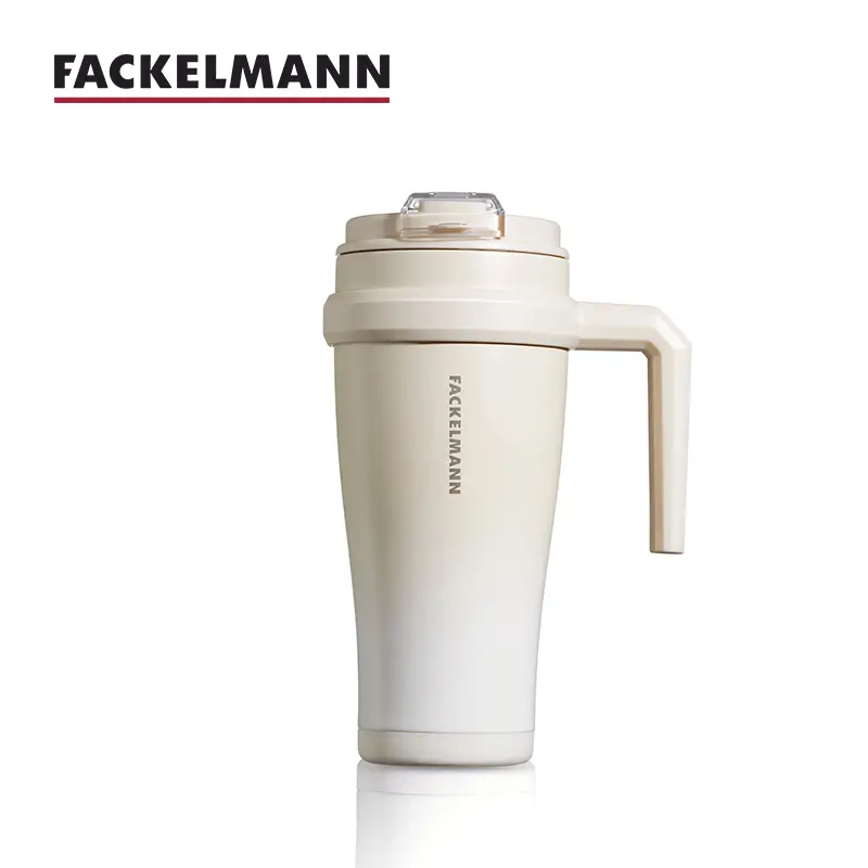 [NEW 2025] FACKELMANN Stylish Casual 32oz (500-1000ml) Stainless Steel Double Wall Insulated Heat Resistant Flask Tumbler for Adults, Easy-Carrying Handle Drink Bottle, 2-in-1 Straw Lid & Secure Lid, Ideal for Coffee (Seashell)