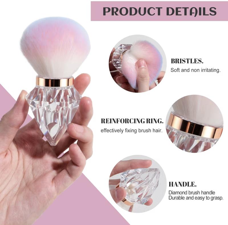 AKINA Luxury Crystal Diamond Makeup Brush - Gem-Cut Handle in Crystal Rose Pink Blue & Clear - Ultra Soft Gradient Bristles - Lightweight Durable Design for Precision Application