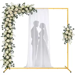 Square Backdrop Stand - 6.6FT Gold Balloon Arch Stand with Leveling Feet, Easy-to-Assemble Wedding Arch for Wedding, Parties