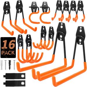 Assorted Garage Hooks Bundle, Steel Heavy Duty Garage Storage Hook with Anti-Slip Coating for Organization. Anchors and Screw Included for Wall Mount