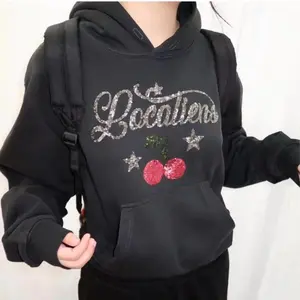 Autumn Winter American Retro Sequin Print Pullover Hoodie Women Casual Fashion Short Coat Stree Y2k Vintage Sweatshirt New