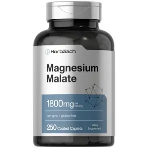Horbäach Magnesium Malate 1800mg | 250 Coated Caplets | Vegetarian, Non-GMO, Gluten Free Supplement