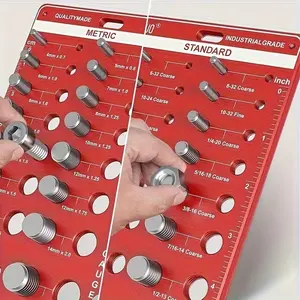 Aluminium -44 Thread Checker, Nut and Bolt Thread Identification Gauge, Suitable for Metric and Imperial Sizes, Includes Standard Ruler