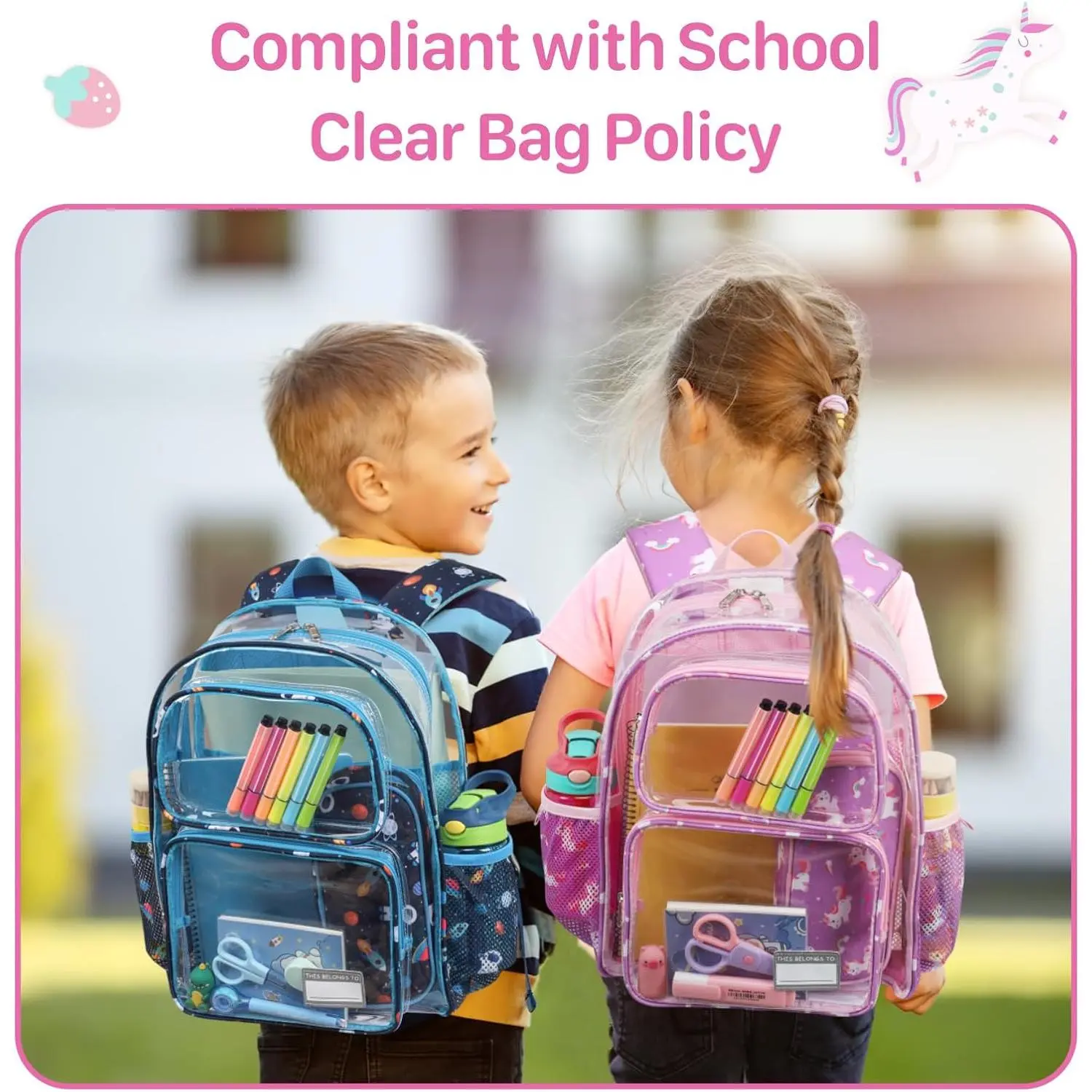BY-065 Clear Backpack for Girls - 15 Inch Clear Bookbag for Kids Aged 3 to  8 Heavy Duty Transparent Backpack for School, Cute See Through Bag with  Reflective Strip, Purple Tie-dye - TikTok Shop