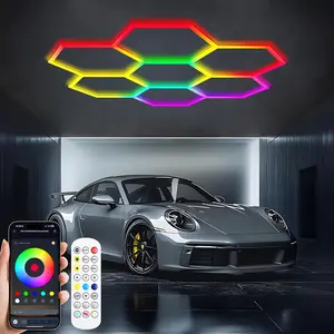 RGBW Hexagon Wall Lights with Remote & APP Control, 28-Key Remote 460mm Aluminum LED Light Panels for Garage ,Gaming Room, Bedroom, Bar, Cafe, Party Decor, 3W per Tube, 110V-240V