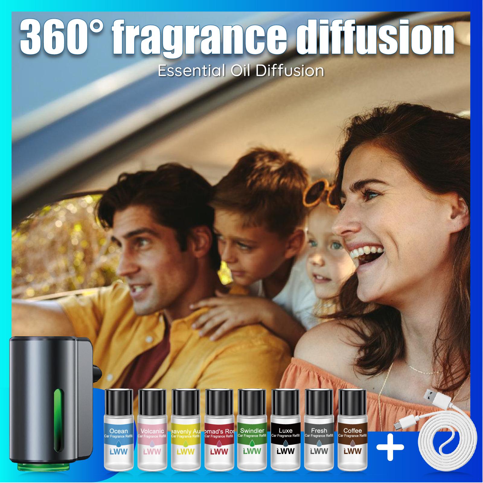 LWW Upgraded Smart Car Air Freshener Set 8 Large Bottles 80ml French Essential Oil Diffuser 3 Intensity Levels for Car Home Travel USB Rechargeable 30 Day Battery Life