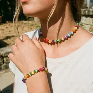 Dopamine Necklaces for Women - Colorful Beaded Choker Bracelet Anklet - UV Reactive Necklace Waterproof - Summer Jewelry Set Stackable Gift