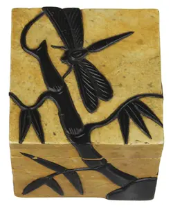 Dragon Fly on Bamboo Plant - Soapstone Trinket Decor Box