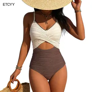 ETCYY Women’s Ribbed Cutout One Piece Swimsuit Tummy Control Slimming Push Up Sexy Two Tone Bathing Suit for Beach Vacation,Women One Piece Swimsuit Tummy Control Ribbed Cutout Slimming Push Up Sexy Two Tone Bathing Suit Beachwear Summer,SummerVibes summe