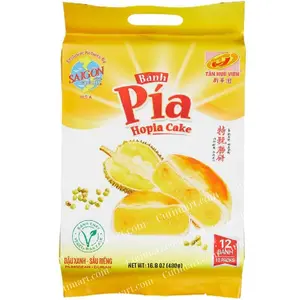 Banh Pia Tan Hue Vien Hopia Cakes, Mungbean - Durian Flavor (Bánh Pía Đậu Xanh Sầu Riêng) - 12 counts